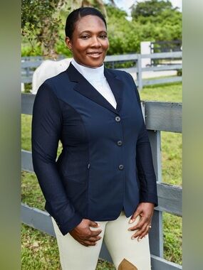 EUC RJ CLASSICS HARMONY MESH SHOW COAT EQUESTRIAN SHOW JACKET NAVY SIZE 18